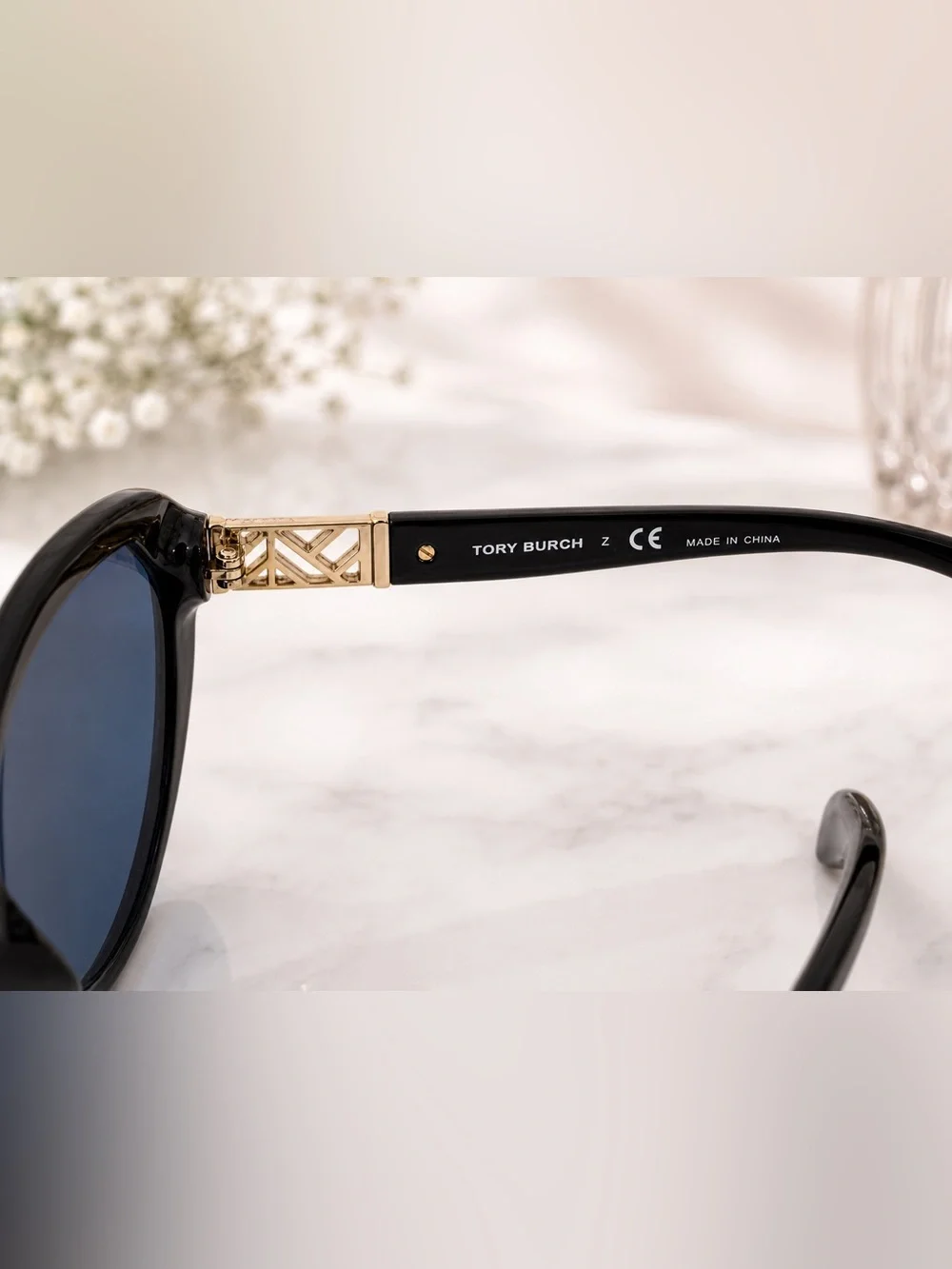 Tory Burch TY 9030 designer  Cat eye Black Sunglasses with Gold Accents